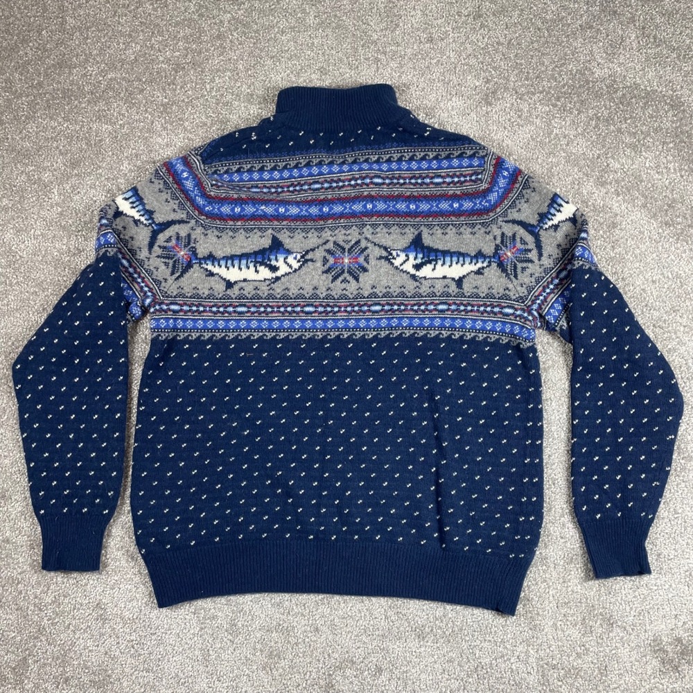 Vineyard Vines Sweater Mens Medium Marlin Fair Isle Birds Eye Wool Alpaca Zip - Picture 7 of 13